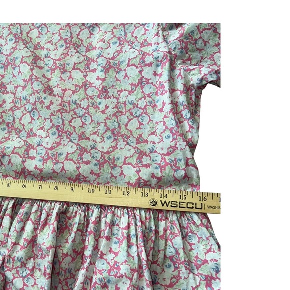 Vintage 80s Laura Ashley Long Sleeve Pink Floral Cotton Midi Dress Size 12 - Picture 5 of 10